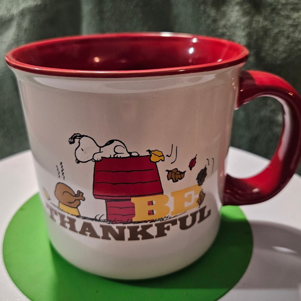 Peanuts Snoopy Be Thankful Coffee Mug White Red Gibson Thanksgiving Heritage Cup